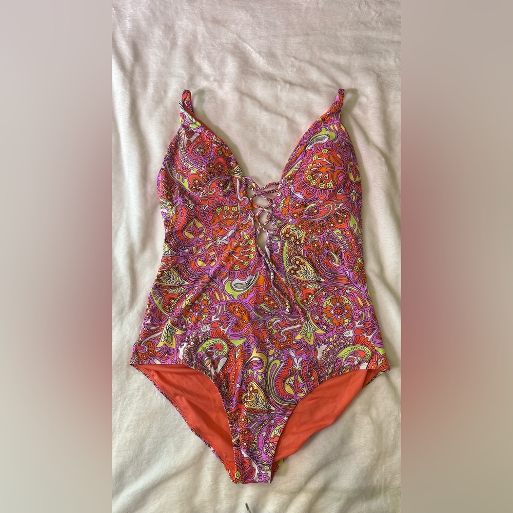 Jessica Simpson Pink Orange Paisley One-Piece Swimsuit